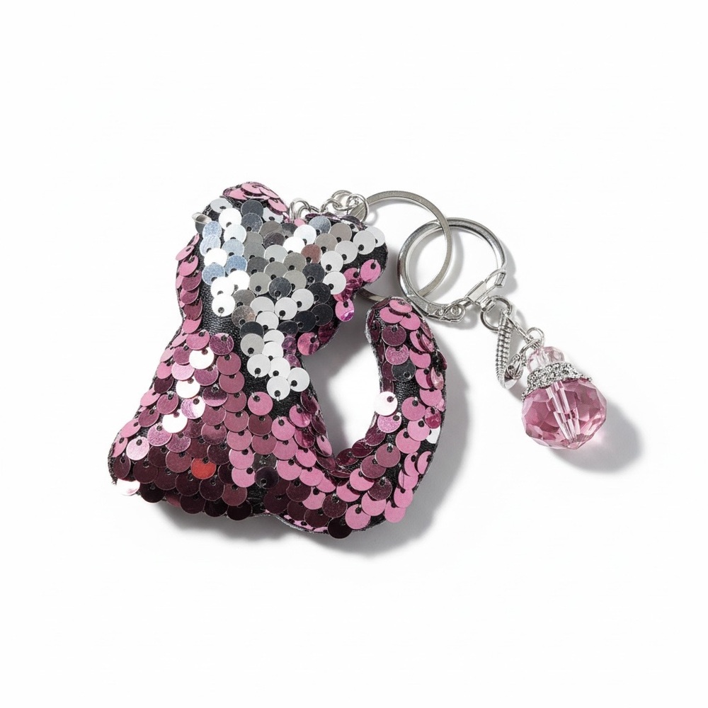 Sequin Cat purse charm with a crystal bead charm, add it to any bag